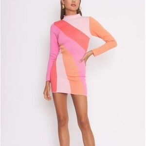 Vibrant Pink and Orange Long Sleeve Dress